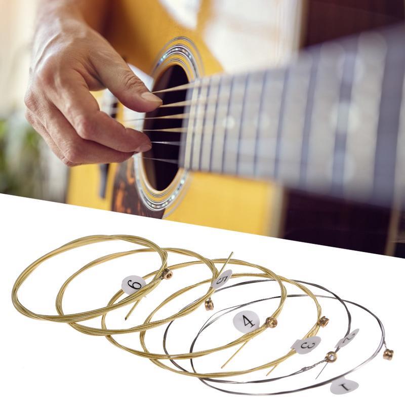 Universal Acoustic Guitar String, Brass Hexagonal Steel Core Strings for Musical Instruments, Guitar Part, 6Pcs per Set