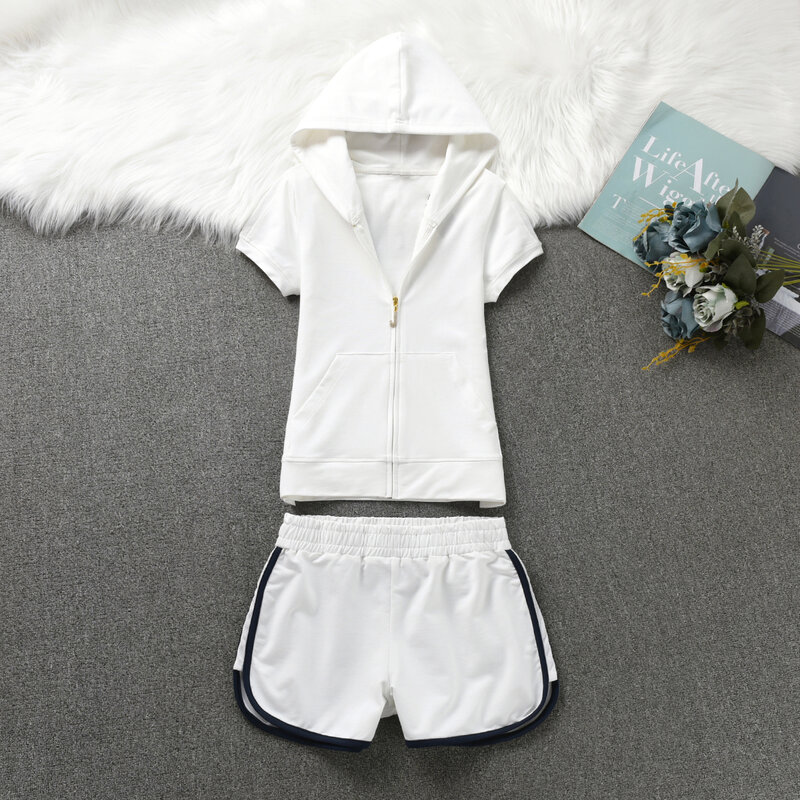 Y2K Tracksuit Women 2024 Summer Casual Outfit Set Zipper Fashion Slim Fit Pure Cotton hoodie and Shorts Jogger Workout Clothing