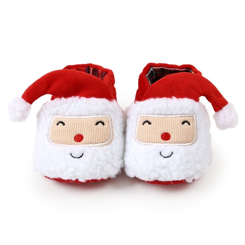 Sepatu bot salju Sherpa imut musim dingin bayi 0-18 bulan sepatu jalan bayi hangat Santa Claus Kartun Natal cocok untuk pakaian rumah dan pesta