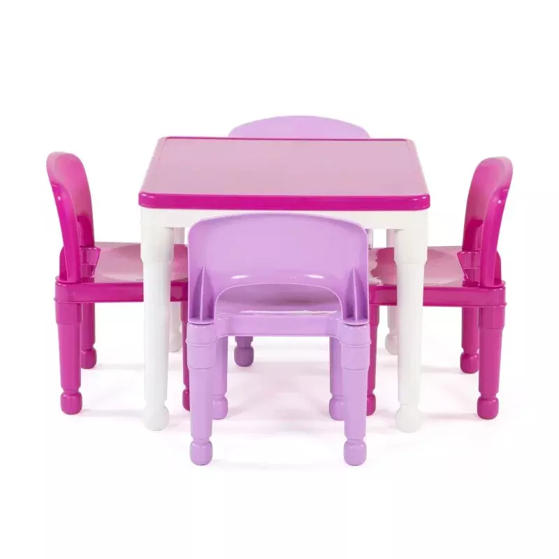 Скромный экипаж 2 в 1 детский пластиковый стол для активного отдыха и набор из 4 стульев, белый, розовый и фиолетовый