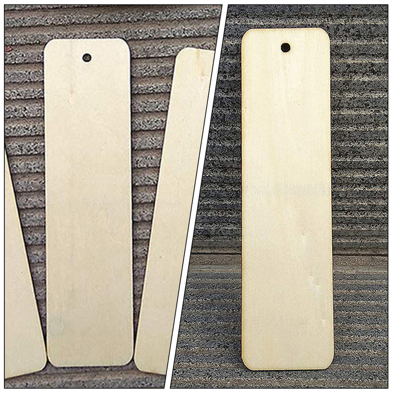 Marcapáginas rectangular de madera sin pintar, marcapáginas en blanco para manualidades, con cuerda, sin pintar