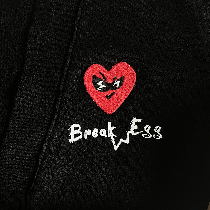 Break Egg-Cardigan en coton avec broderie au dos pour femme, pull à col en V, impression de lettres d'amour colorées, lunettes cœur, bouton ajusté, automne