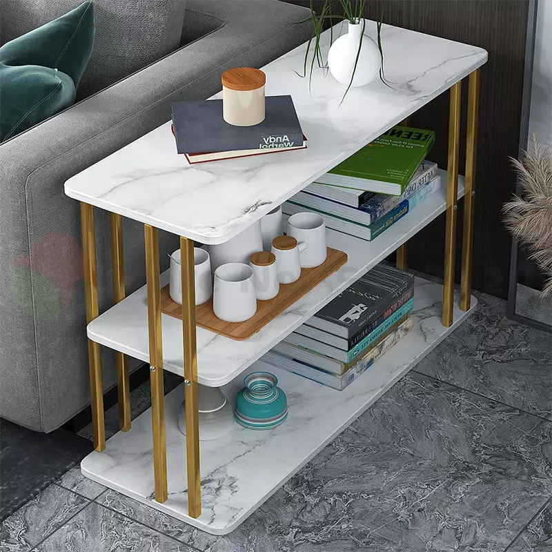 Elegant Wooden Tea  Coffee Table Marble Magazine Shelf Square End Table for Living Room Bedroom Office Furniture