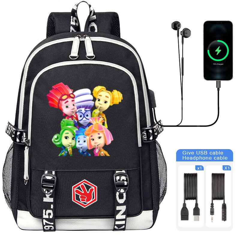 The Fixies Cartoon Backpack for Kids, High Capacity, USB, Girl, Boy, Schoolbag, Teenage Students, Book Bag, Men, Laptop Shoulder Bag