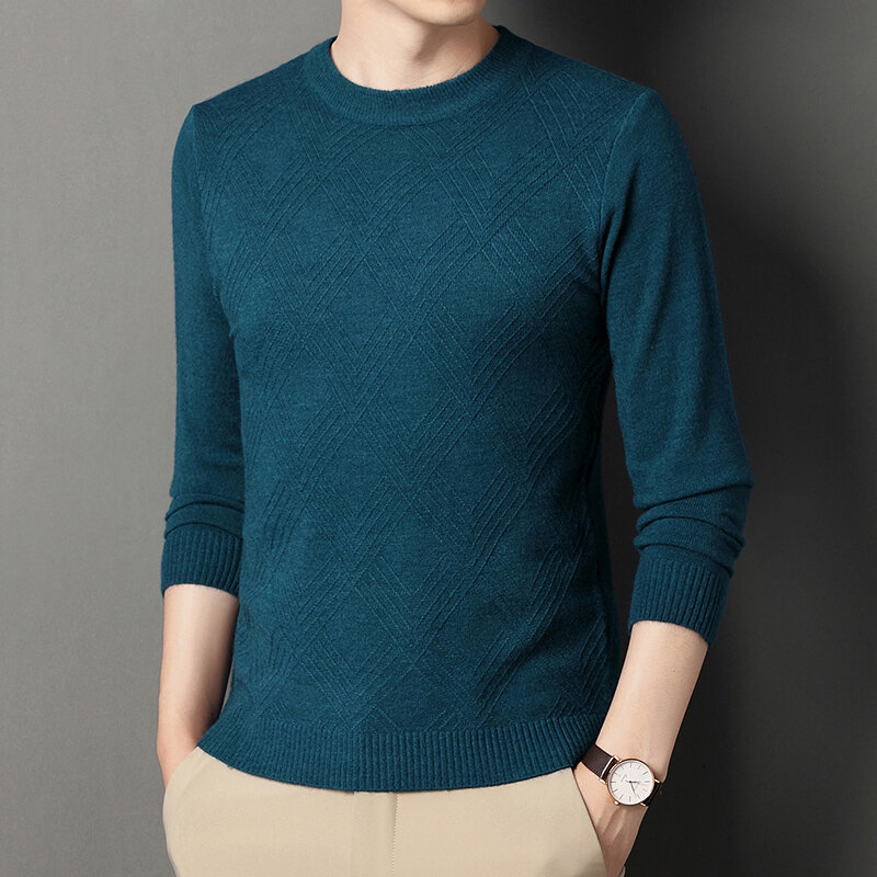 New Men's Fashion Casual Long-sleeved Knitted Youth Round Neck Slim Sweater Pullover Tops