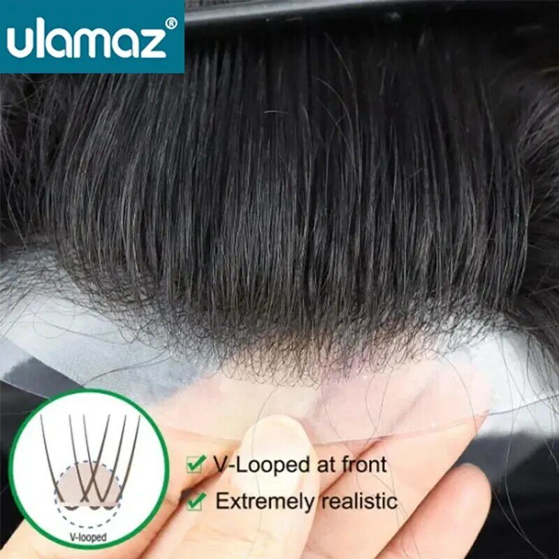 Peluca de tupé australiano para hombres, Unidad de cabello de encaje suizo, línea de cabello Natural, Peluca de cabello humano, sistema de prótesis capilar