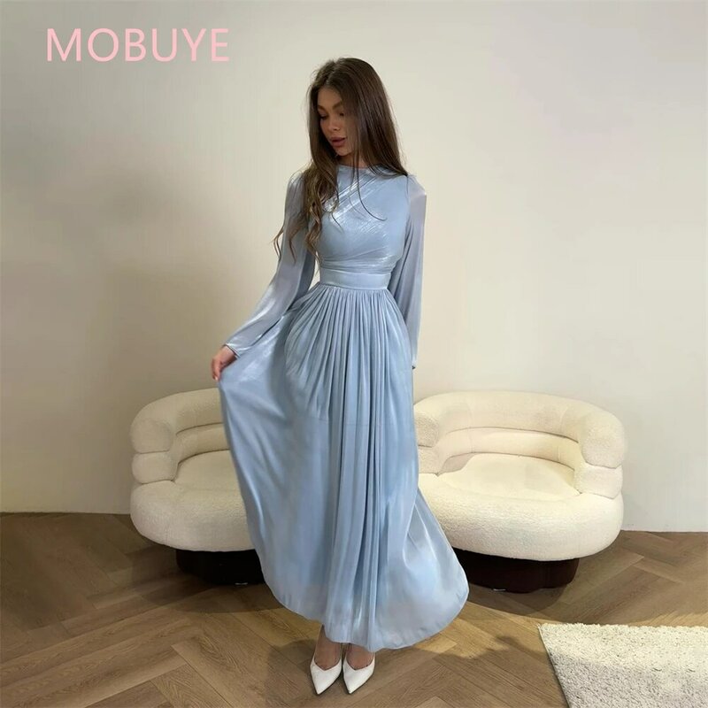 MOBUYE gaun pesta leher O wanita, Gaun Arab Dubai lengan penuh dengan panjang pergelangan kaki, gaun pesta elegan mode malam 2024