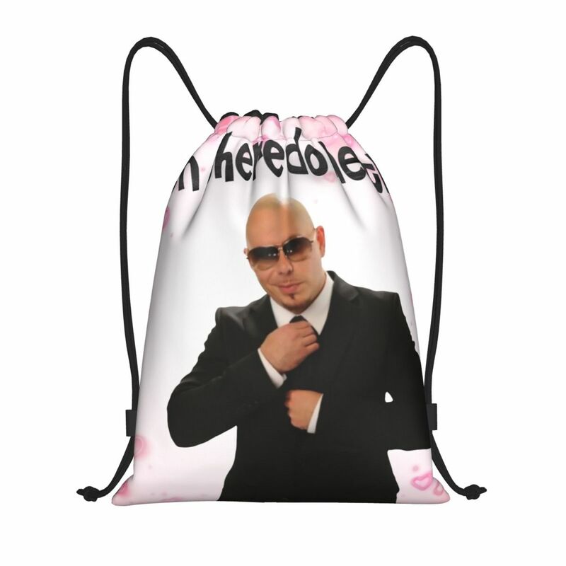 Mr World Pitbull Drawstring Backpack Women Men Gym Sport Sackpack Portable American Rapper Singer Shopping Bag Sack