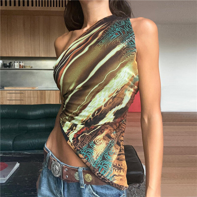 1 Piece Printed Women's Top One Shoulder Bra Summer Party Gown Beach Holiday Casual Daily Hot Girl Streetwear