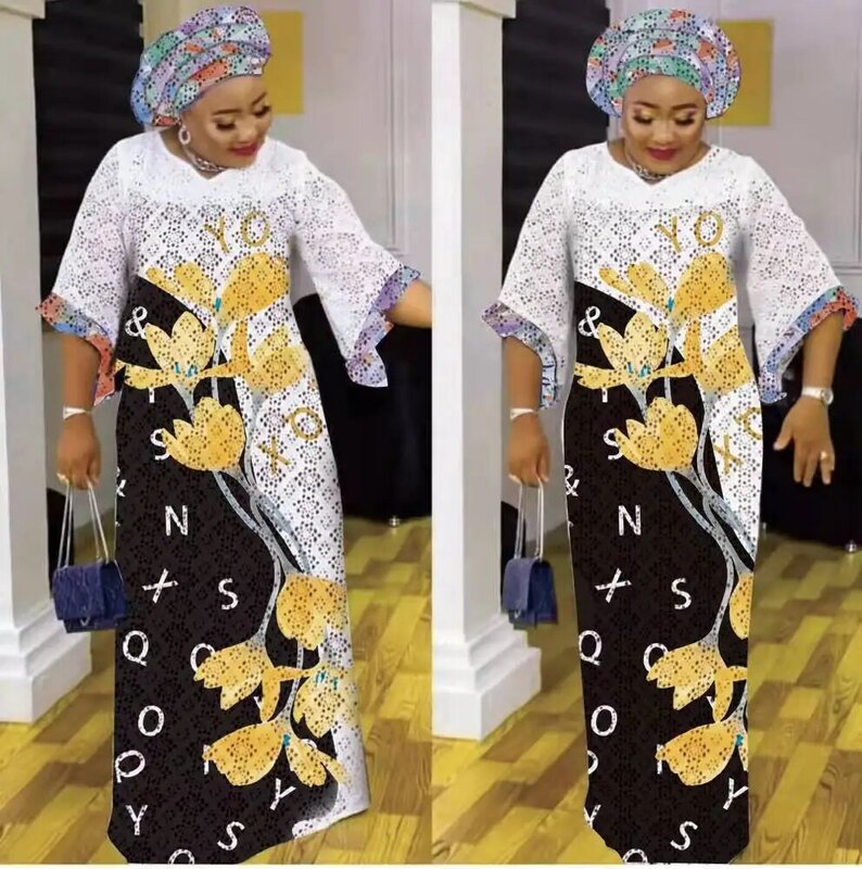 2022 Afrikaanse Jurken Voor Vrouwen Afrikaanse Vrouwen O-hals Korte Mouwen Printing Polyester Plus Size Lange Jurk Maxi Jurk