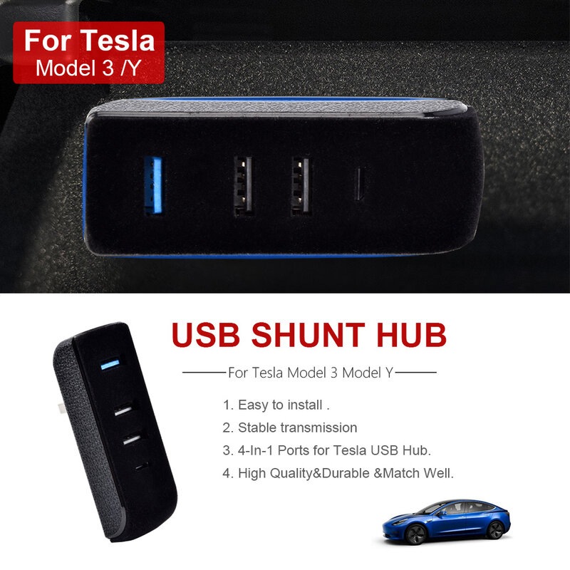 Stasiun Dok cerdas untuk Tesla Model Y 2023 Aksesori USB Shunt Hub untuk Tesla Model 3 Aksesori Mobil