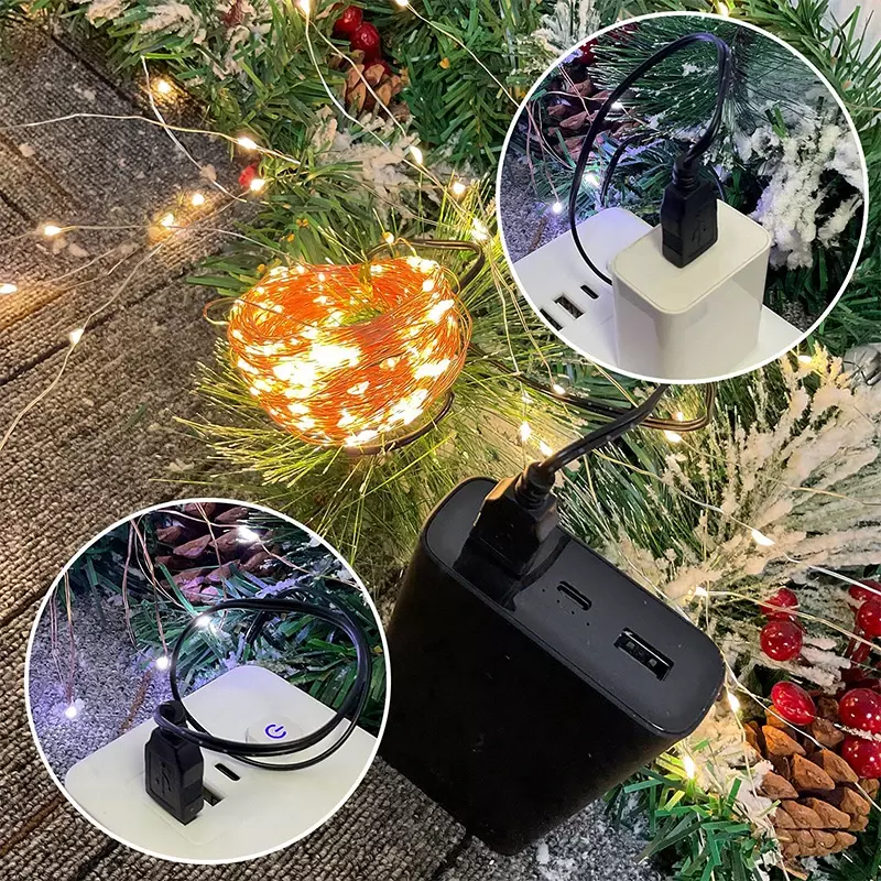Cadena de luces LED con USB para decoración del hogar, alambre de cobre de 5m, 50 colores, decoración de jardín, flores, pastel de cumpleaños, IP43