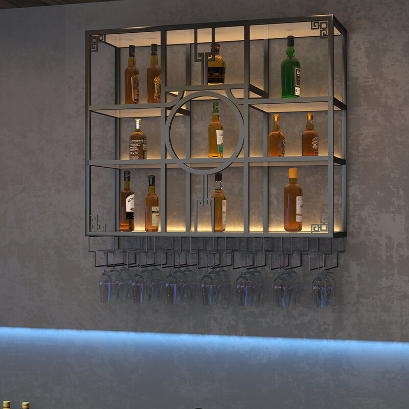 Rak prasmanan lemari anggur dipasang di dinding Cocktail komersial Bar kabinet industri Modern Botellero Vino furnitur rumah
