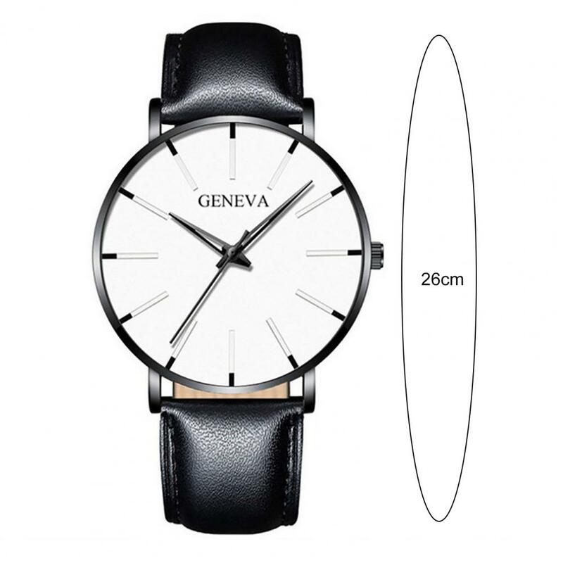 Relógio de quartzo de couro falso masculino, mostrador redondo analógico, relógio de pulso de luxo, relógio casual