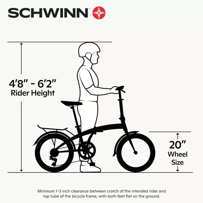 Schwinn Loop sepeda lipat pria wanita, tas pembawa termasuk St untuk dewasa, roda 20 inci, Drivetrain 7 kecepatan, rak kargo belakang