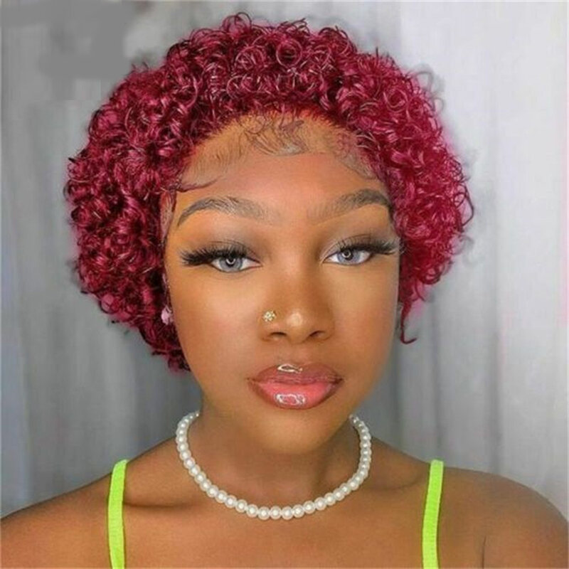 99J, бордовый парик с вырезами фальшивой, прозрачный парик из человеческих волос для женщин, волнистый, короткий парик из бразильских человеческих волос