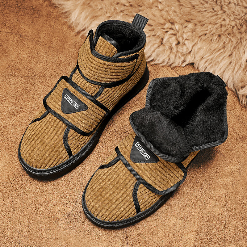Sepatu katun pria, Sederhana musim gugur dan musim dingin bertekstur sepatu kasual Corduroy luar ruangan anti selip nyaman