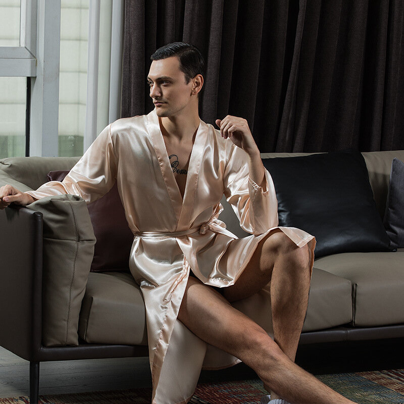 Casual Men Kimono Robe Loose Homewear Intimate Lingerie Satin Groom Groomsman Wedding Robe 2022 New Sleepwear Bathrobe Gown