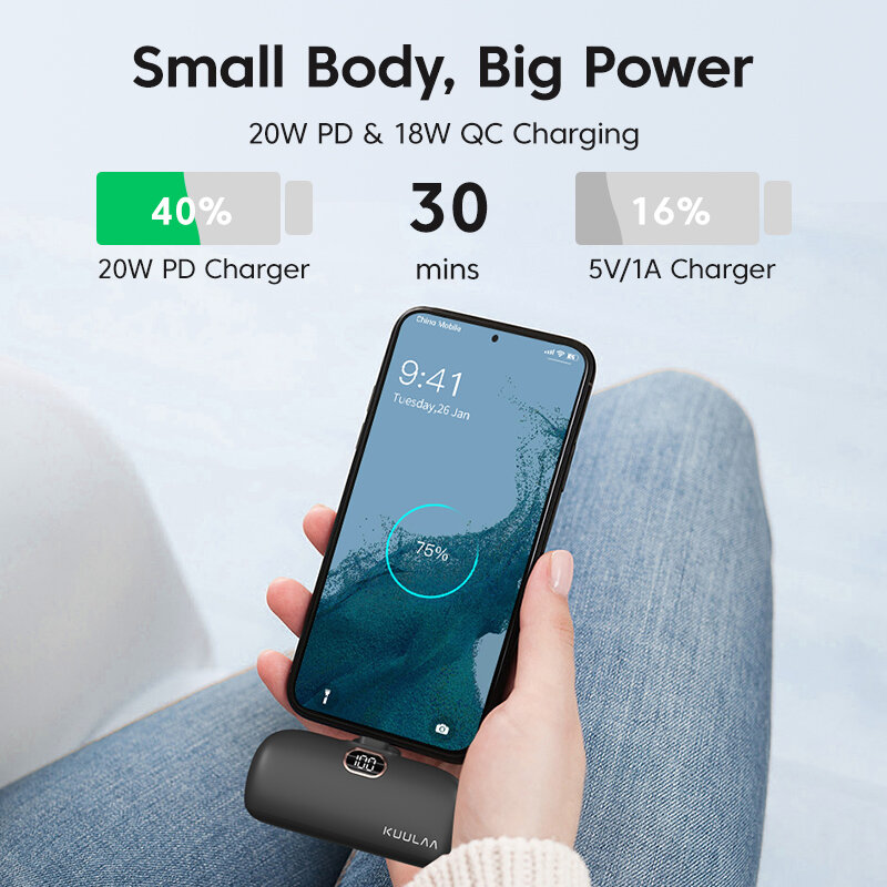 KUULAA Mini Power Bank 5000mAh PowerBank QC PD pengisian cepat untuk iPhone 15 14 13 baterai eksternal pengisi daya portabel untuk Samsung