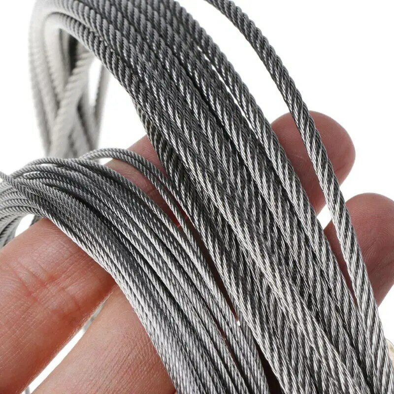 Novo 10m 304 fio de aço inoxidável corda macio pesca cabo de elevação 7*7 varal 0.5mm/ 0.8mm/1mm/1.2mm/1.5mm/2mm/2.5mm/3mm