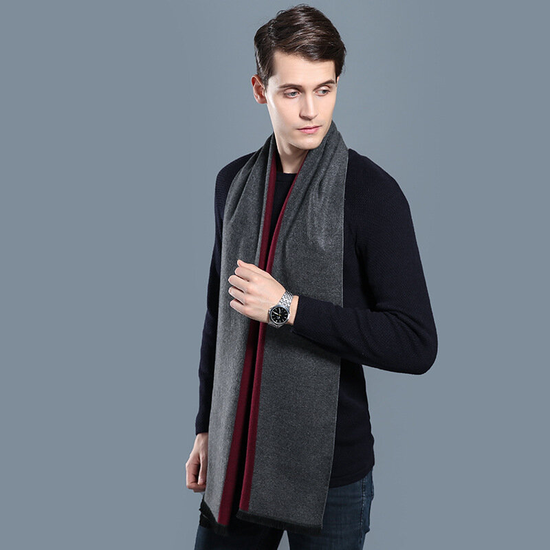Lenço clássico de lã térmica masculino, silencioso macio e quente, caxemira casual, xale de malha, moda masculina, outono, inverno, sem caixa