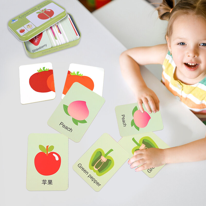 Juguete educativo para niños, tarjeta cognitiva a juego con gráficos de frutas y animales, rompecabezas de doble cara, regalo
