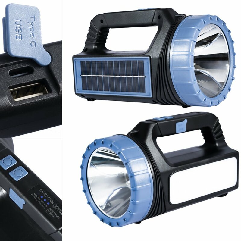 2023 Hot dioda LED zasilana energią słoneczną latarka ręczne reflektory Outdoor Camping piesze wycieczki awaryjne ładowalna latarka USB 2400mAh