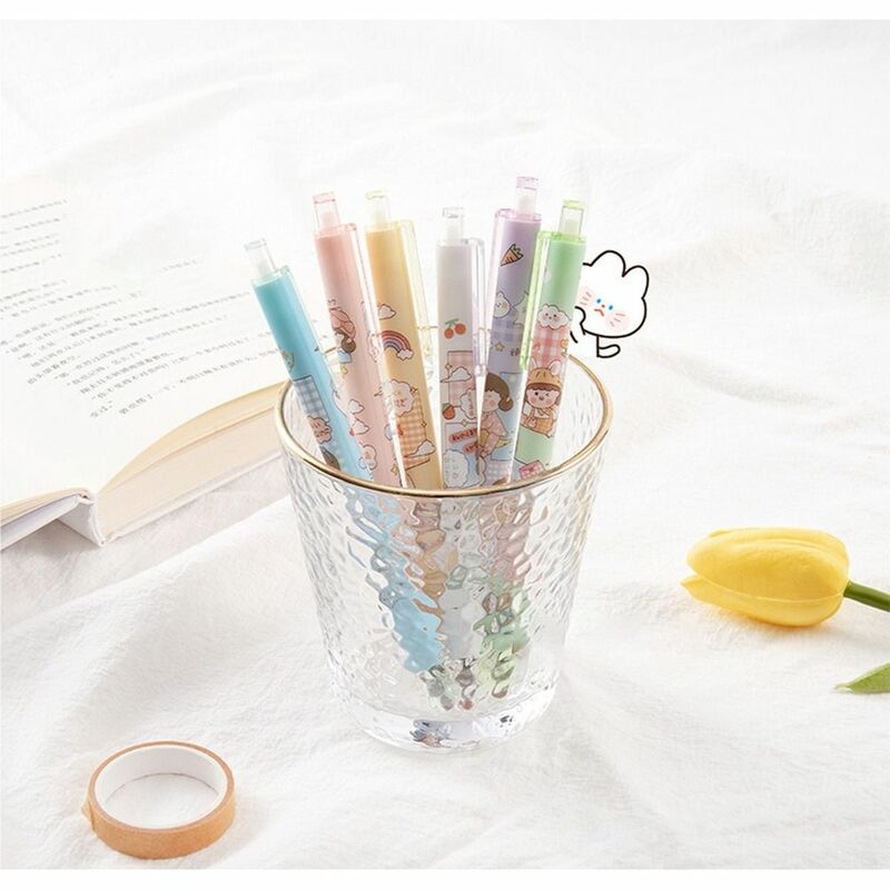 قلم رسوم كرتونية بلاستيكي ملون محايد ، مستلزمات مدرسية إبداعية ، أسلوب إنز بسيط لطيف ، شمع ، 6 لكل مجموعة