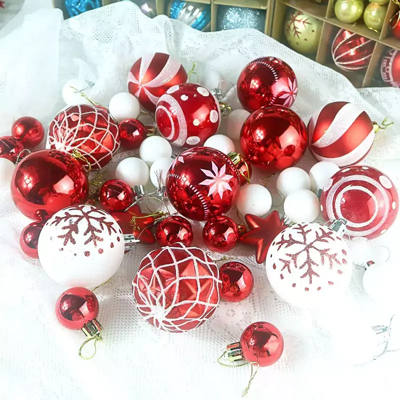 Bola pohon Natal 42 buah 6cm 3cm, bola Natal besar multiwarna, dekorasi pohon Natal untuk pesta rumah