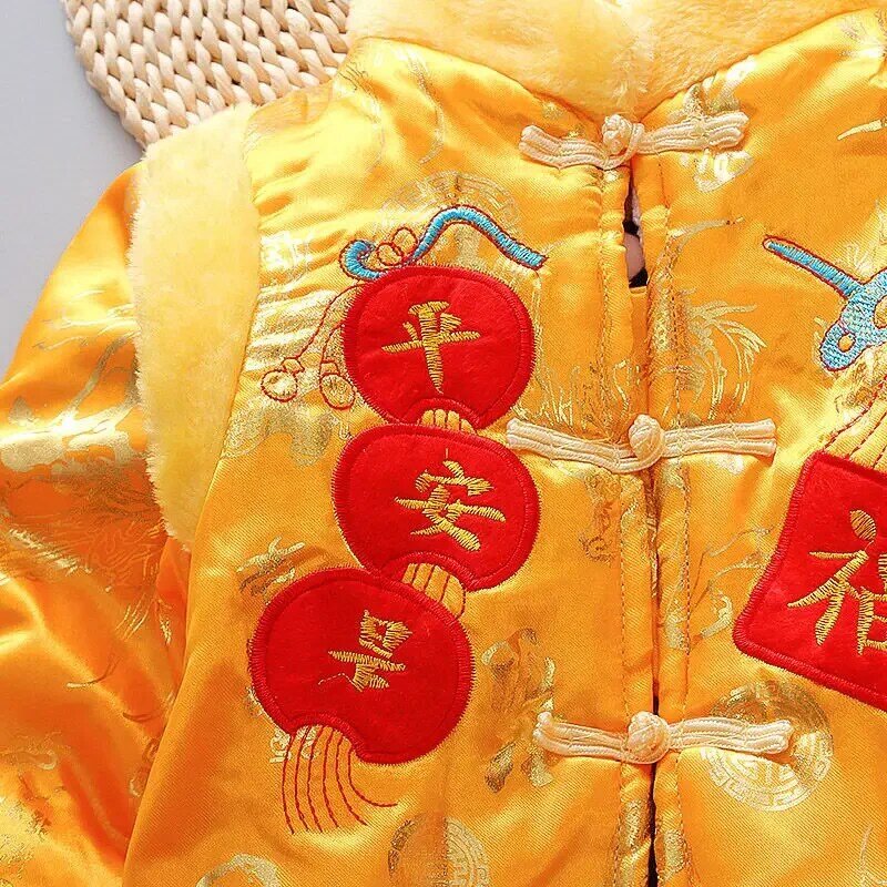 Tang chińskie tradycyjne kostiumy dla noworodków chłopcy dziewczęta haft zimowy czerwony nowy rok urodziny prezent świąteczny Longsleeve