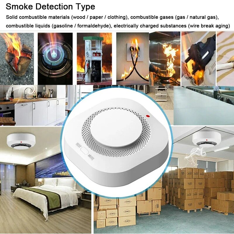 Tuya detektor asap WiFi pintar nirkabel, sistem keamanan rumah Sensor api (termasuk baterai) 433mhz deteksi waktu nyata