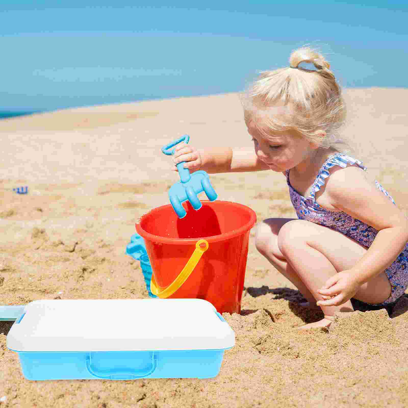 กล่องเก็บของเล่นบนโต๊ะทรายของเล่นกลางแจ้งกล่องทรายแบบพกพาพร้อมฝาปิดสำหรับเด็ก ABS ของเล่นสำหรับเด็ก