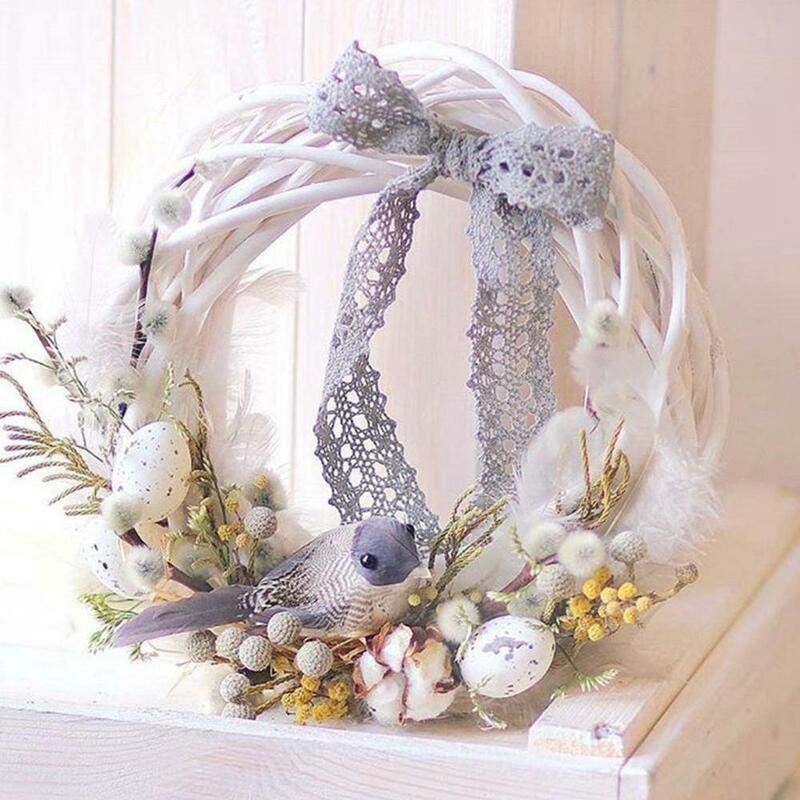 Corona de mimbre para decoración navideña, adorno Natural para boda, vid colgante, anillo de ratán, guirnalda blanca
