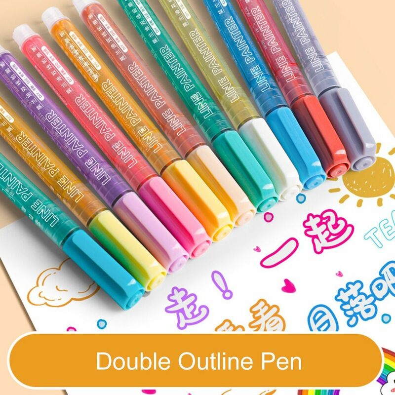 8Colors DIY Scrapbook Painting Graffiti Drawing Double Outline Pen Art Marker Pen Hand Account Pen Highlighter