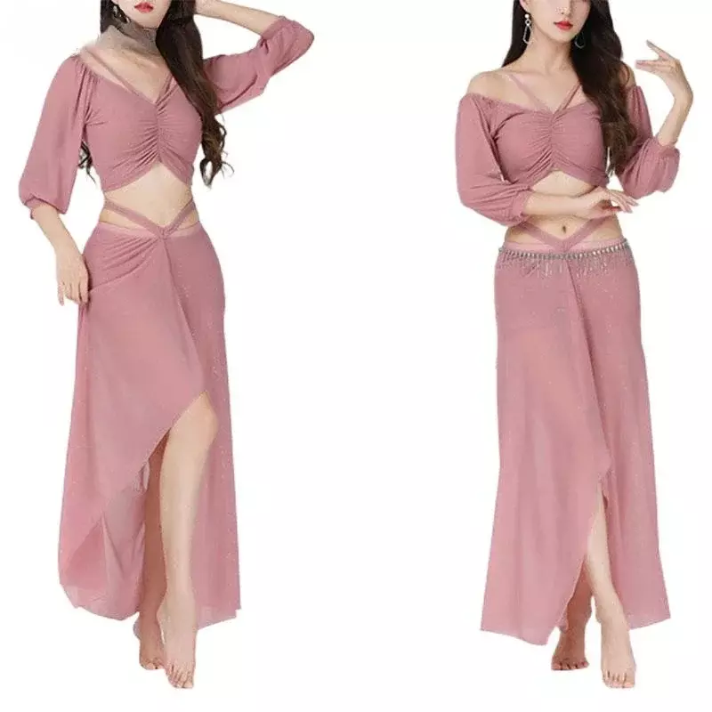 2 pezzi donne orientali danza del ventre lezione indossare Set Top camicia elegante abbigliamento da allenamento per adulti danza femminile Dancewear Performance