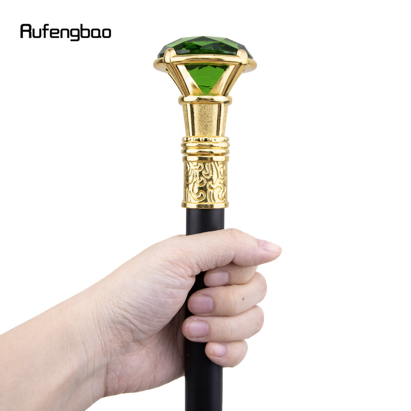 Green Diamond Type Golden Single Joint Walking Stick Decorative Cospaly Party Fashionable Walking Cane Halloween Crosier 93cm