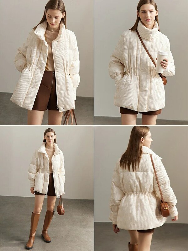 AMII mantel bulu angsa wanita, jaket Luaran hangat kerah berdiri ringan musim dingin 2023 untuk 12344052