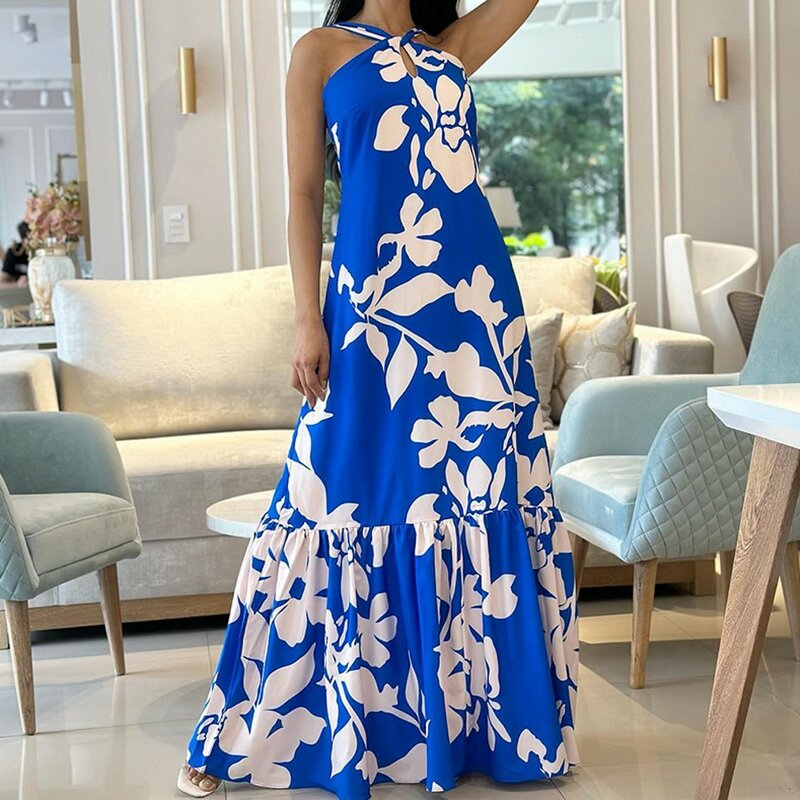 Платье женское летнее длинное на тонких бретельках, в африканском стиле