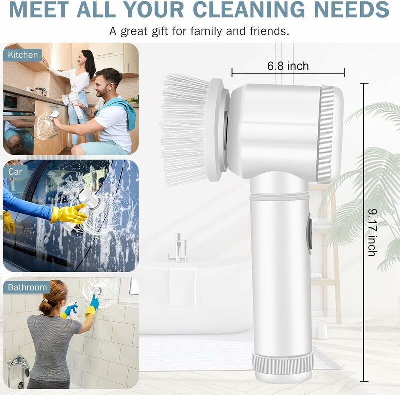 Cordless Electric Cleaning Brush Scrubber Super Power Electric Spin Cleaner And 5 Replaceable Shower Clean Brush Heads Universal