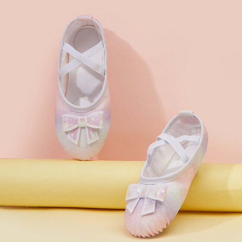 Sepatu balet untuk balita perempuan Satin Glitter sandal balet sepatu dansa flat Split-Sole balerina Putri (anak-anak kecil/besar)
