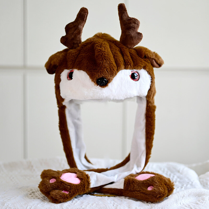 60cm New Christmas Gift Santa Hat Elk Head Cover With Ear-moving Headdress Ornaments Beautiful Warm Cute Gift Girlfriend Gift