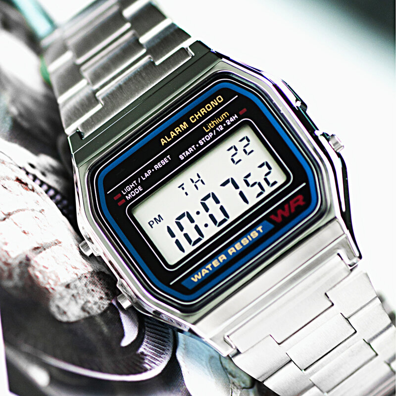 Роскошные часы со стальным ремешком F91W, ретро светодиодные цифровые спортивные военные часы, электронные наручные часы, женские и мужские часы для пар
