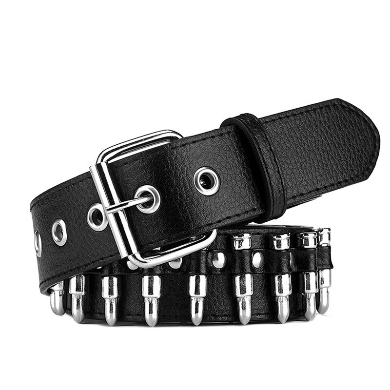 Cinturón con remaches para hombre y mujer, cinturón de cuero de imitación con tachuelas, estilo Hip Hop, Punk Bullets