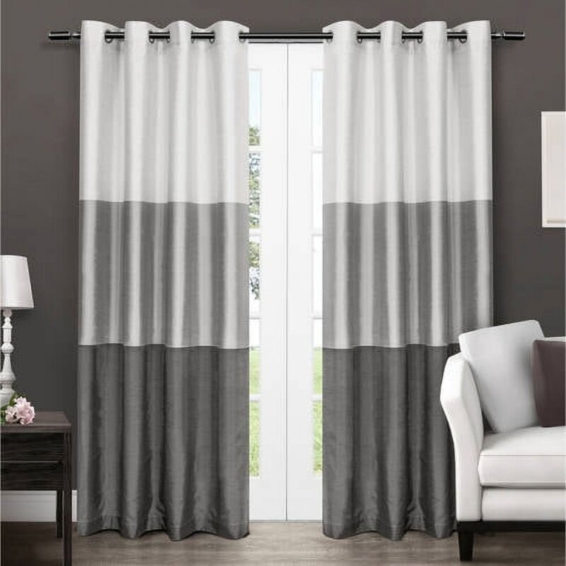 Exclusive Home Curtains Chateau Striped Faux Silk Grommet Top Curtain Panel Pair, 54x84, Black Pearl