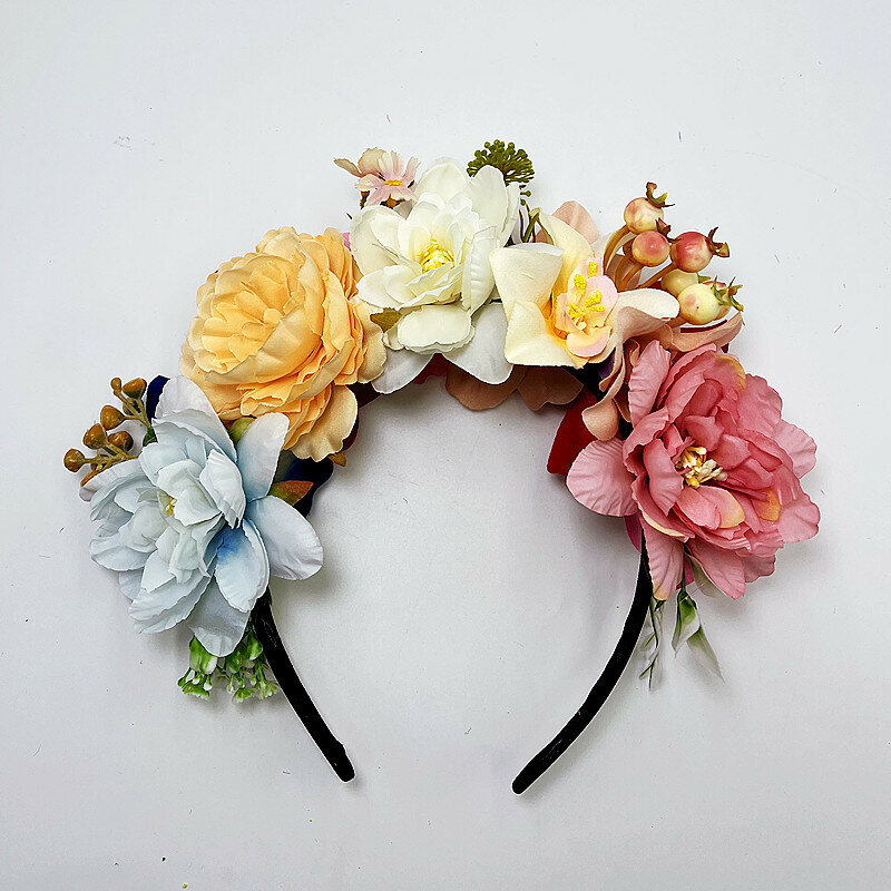 Bando bunga pengantin wanita mode bando mahkota bunga mawar gaya Meksiko ikat kepala aksesori rambut pantai manis wanita