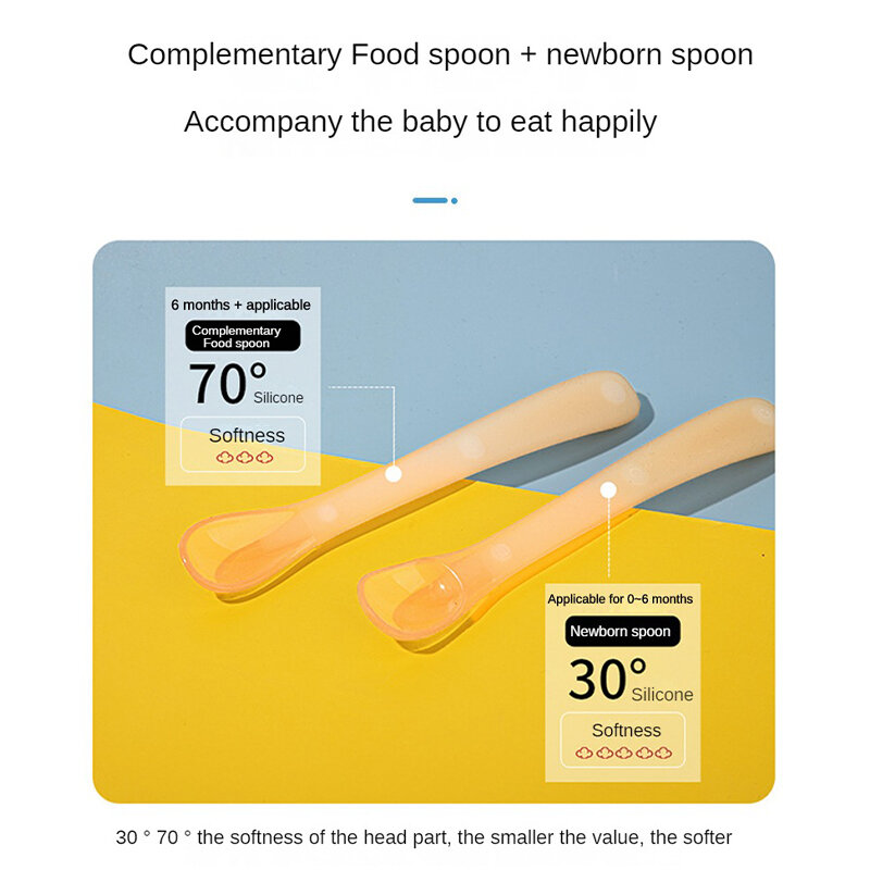 MOOZ sendok makanan bayi Set sendok silikon dengan Nano perak 0-3M3-12M dua Pak sendok bayi gadget bayi barang memberi makan CWY026