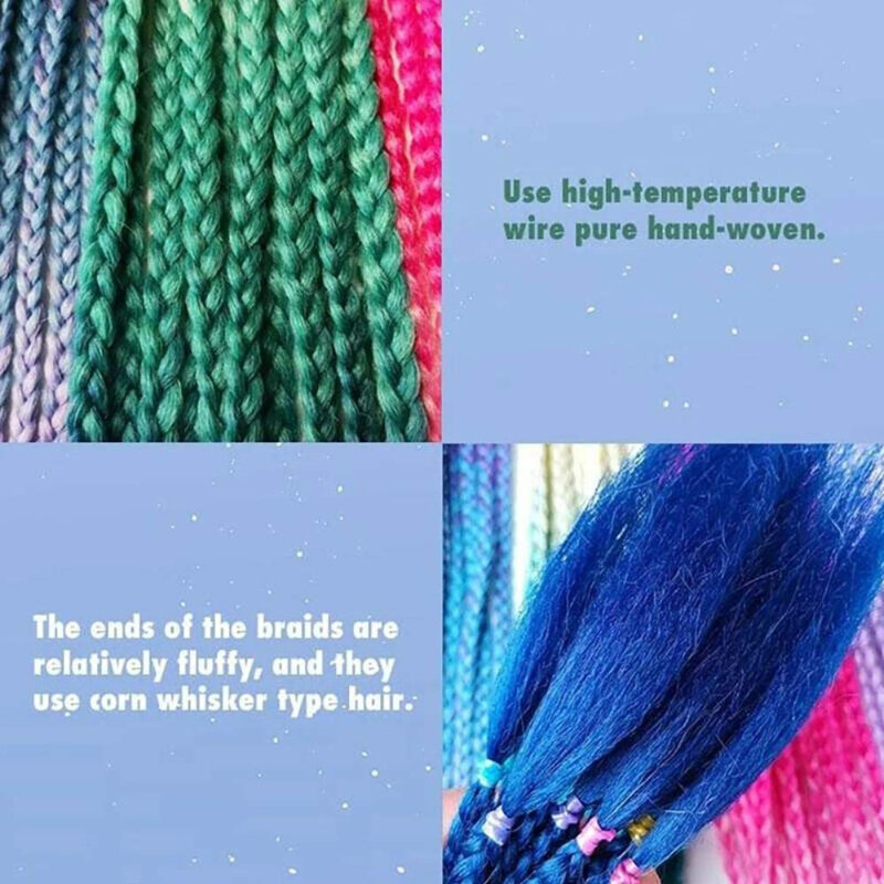 Parrucca colorata alla moda in primo piano estensione dei capelli con coda di cavallo intrecciata in stile etnico sfumato per l'uso quotidiano e facile da indossare