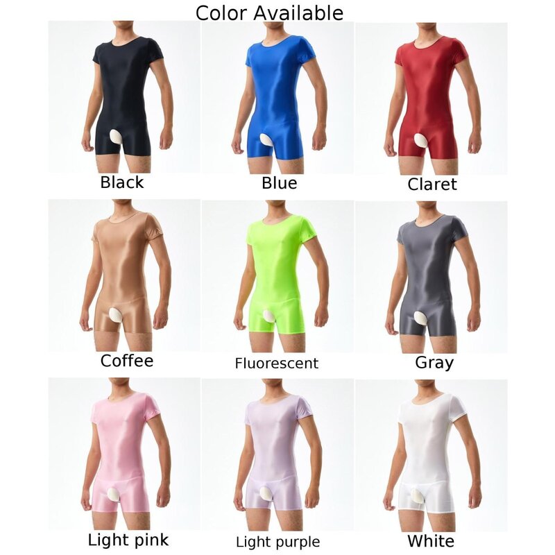 Bodysuit elástico fino masculino, collant brilhante a óleo, macacão crotchy, crotchless, roupa interior apertada, ultra fino, suave, lingerie sexy