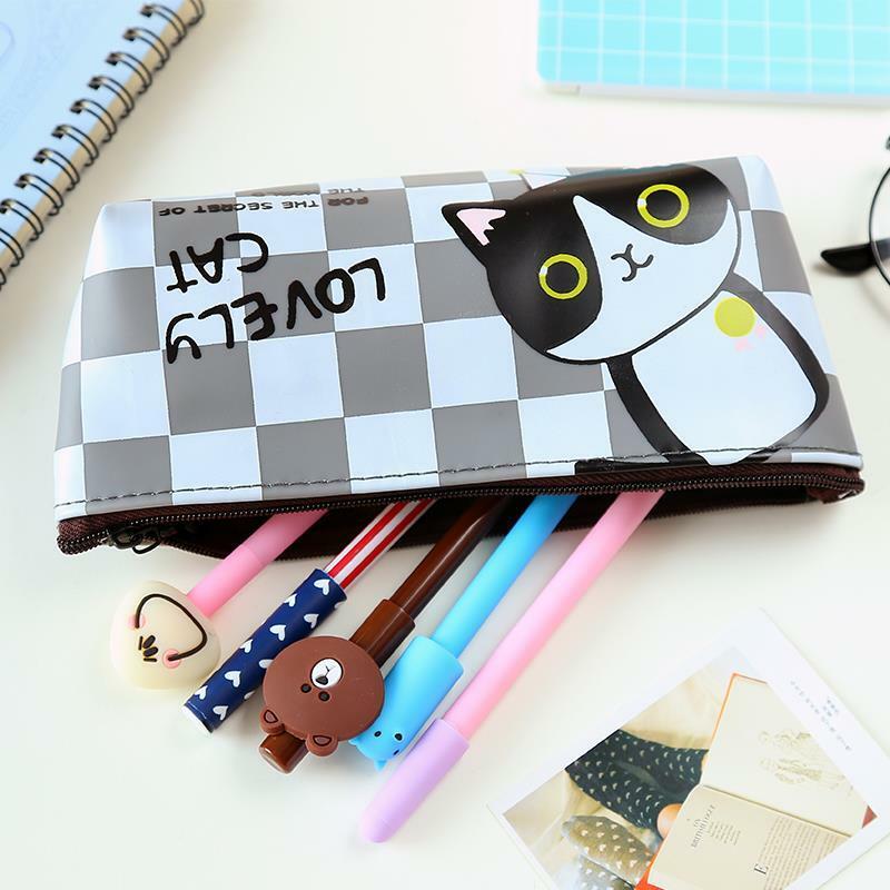 Bolsas de lápices escolares Kawaii Cat, estuche de lápices impermeable de silicona para niñas y niños, regalo, papelería coreana, suministros escolares de oficina