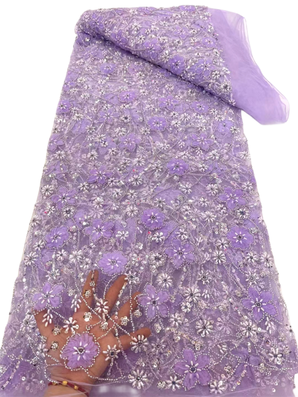 Francês 3D Flor Amarelo Lantejoulas Tecido De Renda, Nigerianos Lantejoulas Beads, Casamento Sew, Alta Qualidade, Mais Recente, 5 Jardas, 2024